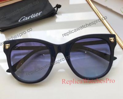 New Copy Cartier Blue Lens Black Frame Plate Sunglasses